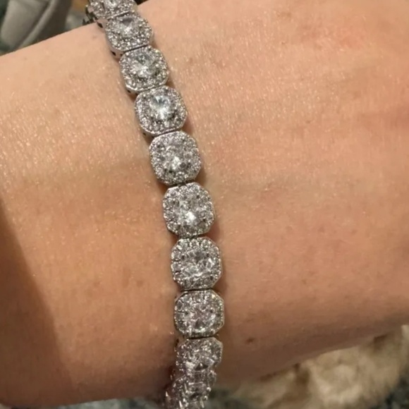 - Stackable Full Crystal 13mm cushion cut with halo Tennis Chain Bracelet
… - Picture 10 of 13